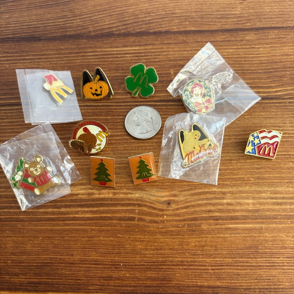 Vintage McDonald's Holiday Enamel Lapel Pin Lot Christmas Halloween Thanksgiving
